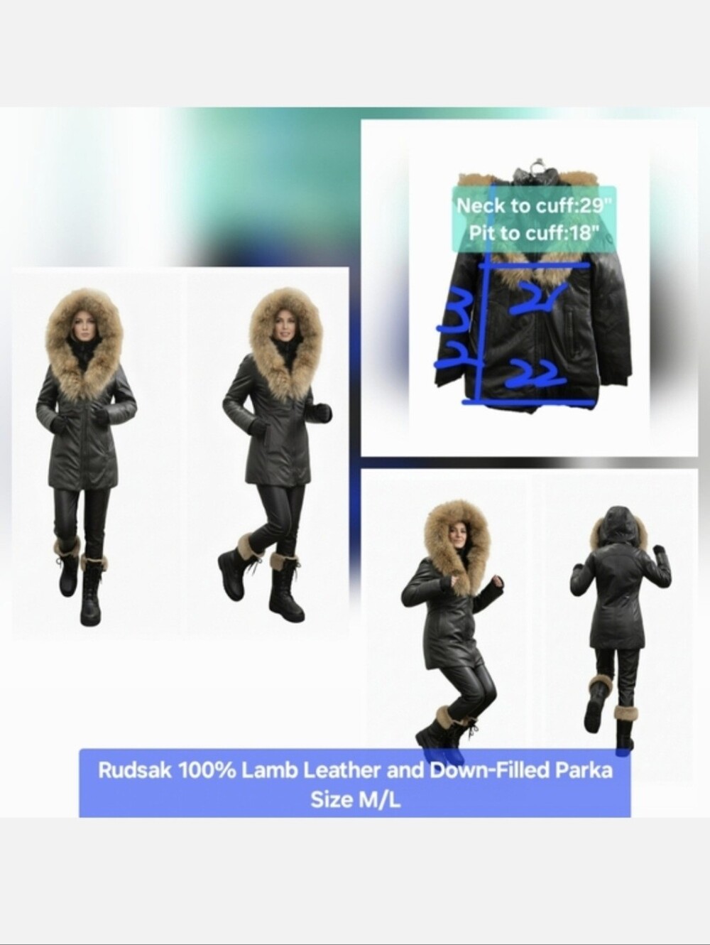 Rudsak 100% Lamb Leather and Down-Filled Parka Size M/L
